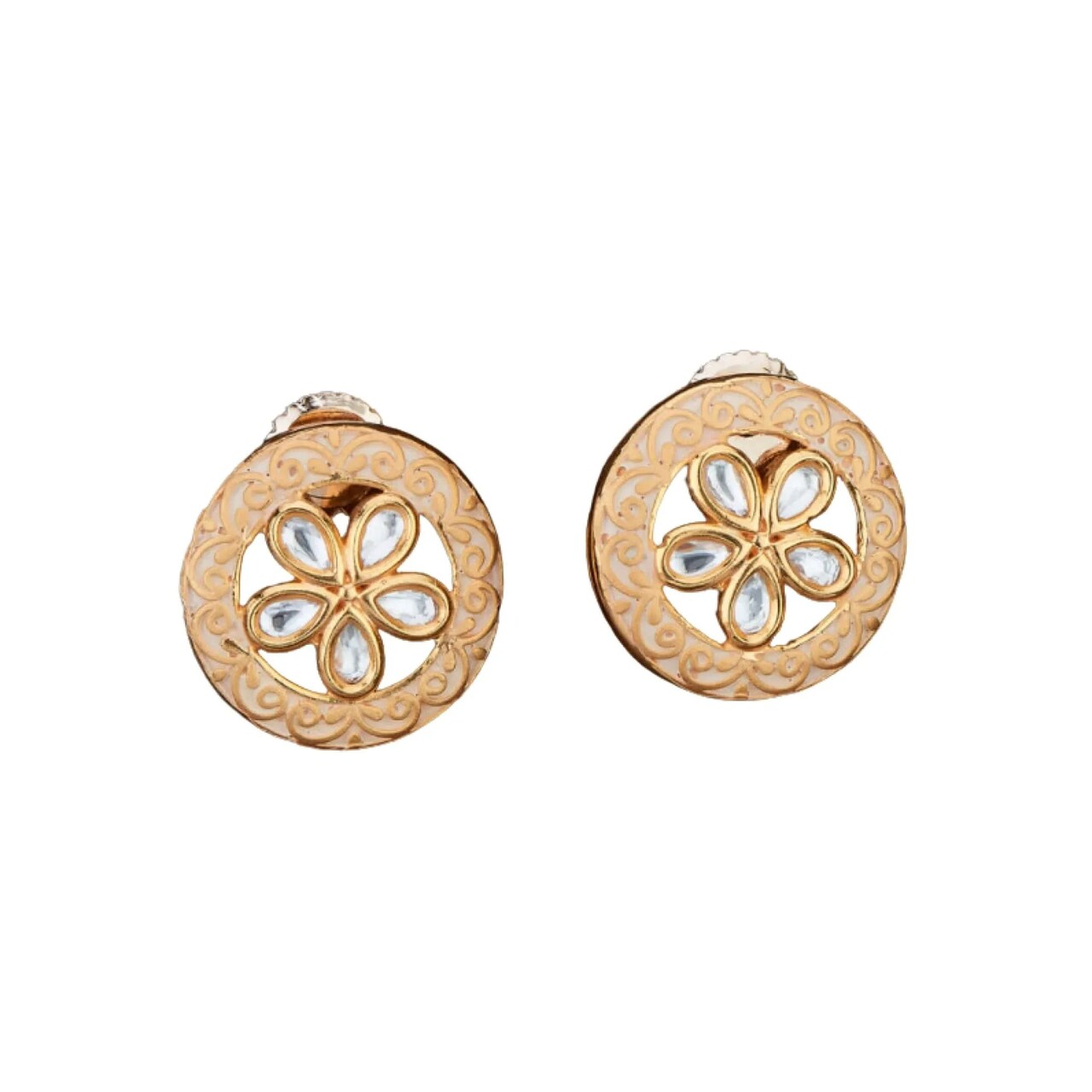 Indian Kundan Stud Earrings for Women - Kundan & Pearl Tassel Round Earrings, Small Tops Earring, Golden Tone Bollywood Style Dangle Earrings, Chandelier Jhumki Jewelry, Bridal Earrings, Gift for Her